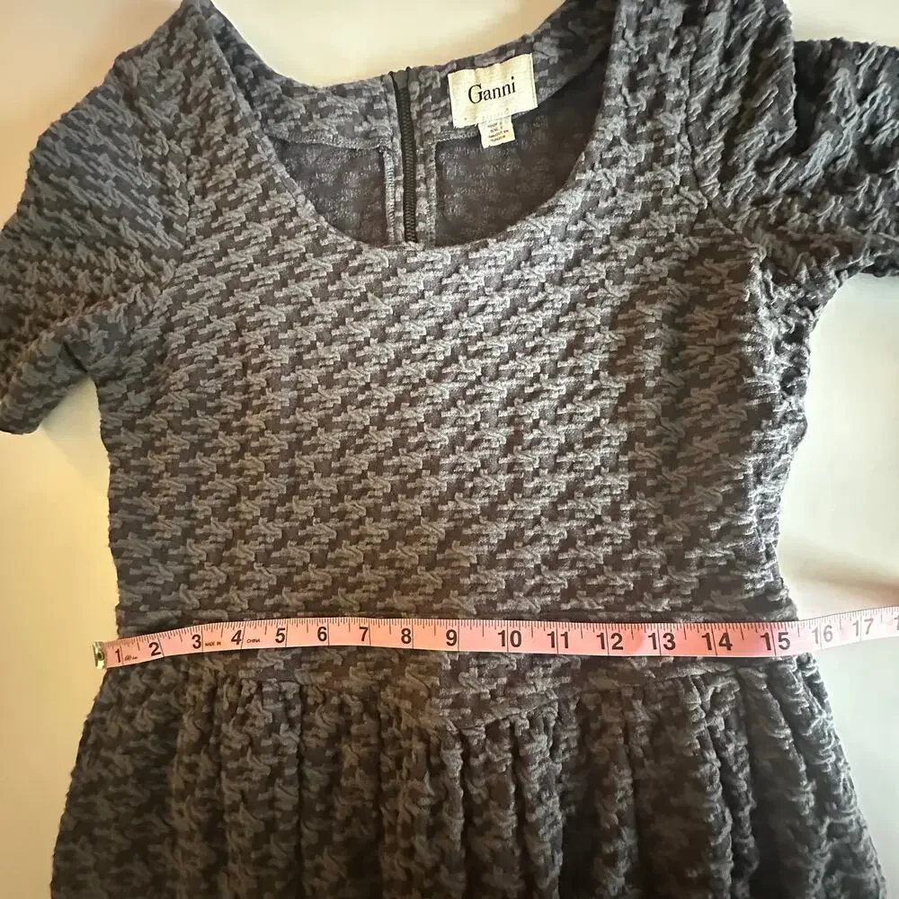 Ganni Athena Dress Womens Large Gray Houndstooth Textured Career Anthropologie